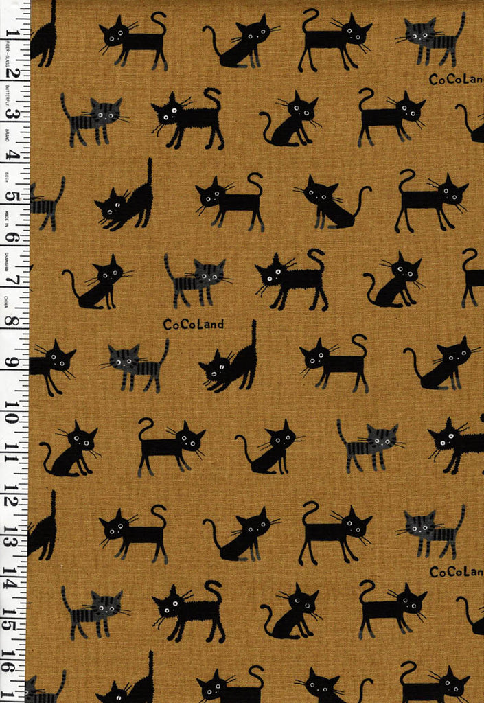 Japanese Novelty - Cocoland SMALL Wide-Eyed Cats - Cotton-Linen - CO-10016-2D - MUSTARD