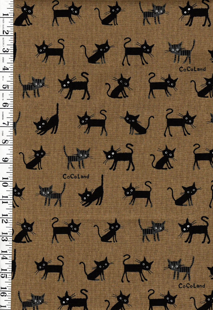 Japanese Novelty - Cocoland SMALL Wide-Eyed Cats - Cotton-Linen - CO-10016-2E - BROWN