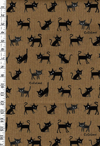 Japanese Novelty - Cocoland SMALL Wide-Eyed Cats - Cotton-Linen - CO-10016-2E - BROWN