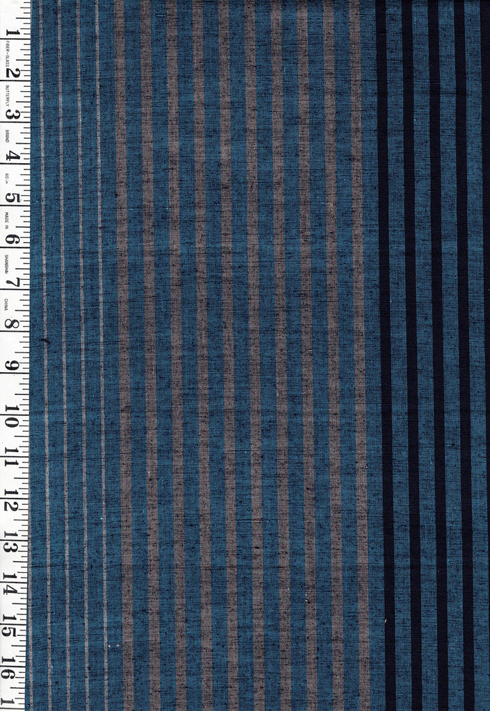 1005 - Japanese Silk - Silk Blend - Tsumugi Stripes - Blue, Brown & Black