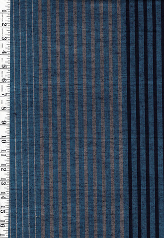 1005 - Japanese Silk - Silk Blend - Tsumugi Stripes - Blue, Brown & Black