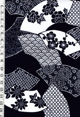 Yukata Fabric - 1008 - Floral Fans & Japanese Motifs - Traditional 14" wide - Indigo