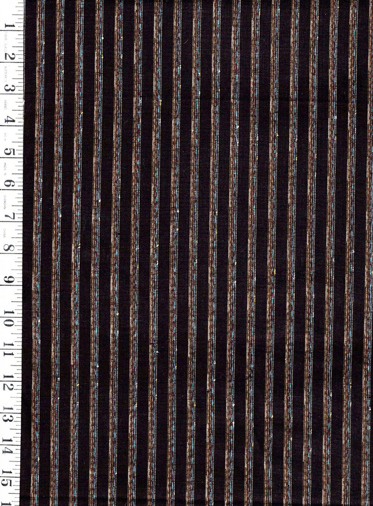 1009 - Japanese Silk - Silk Blend - Tsumugi Stripes - Espresso Brown & Multi-Colored Stripes