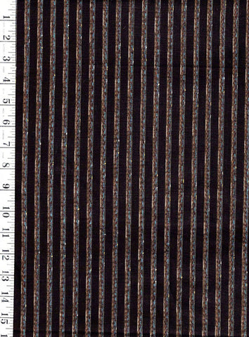 *1009 - Japanese Silk - Silk Blend - Tsumugi Stripes - Espresso Brown & Multi-Colored Stripes