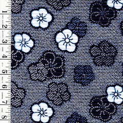 Yukata Fabric - 1010 - Shibori Konoko Floating Plum Blossoms (Ume) - Textured - Traditional 14" wide - Indigo