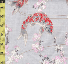 *Japanese - Hokkoh Colorful Koi & Cherry Blossoms - Dobby Weave - 1023-1110-2B -Light Gray