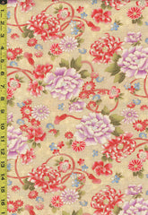 *Japanese - Hokkoh Colorful Peonies, Mums & Daisies - Dobby Weave - 1023-1120-5A - Sand