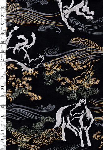 *Japanese - Hokkoh Year of the Horse - Dobby Weave - 1025-1120-4E- Black - By the Half Yard