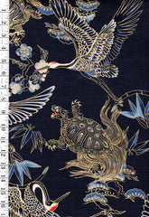 *Japanese - Hokkoh Cranes, Turtles & Pines - Dobby Weave - 1026-100-1D - Indigo - By the Half Yard