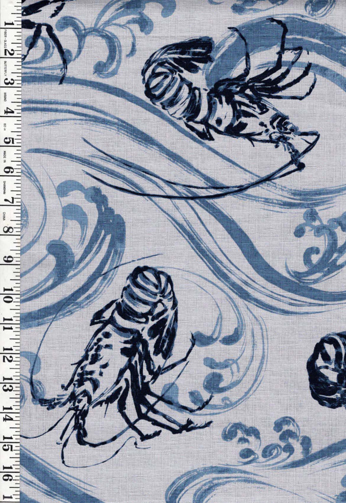 Japanese - Hokkoh Lobsters & Crested Waves - Dobby Weave - 1026-110-3C-Gray - By the Half Yard