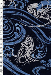 Japanese - Hokkoh Lobsters & Crested Waves - Dobby Weave - 1026-110-3D-Indigo - By the Half Yard