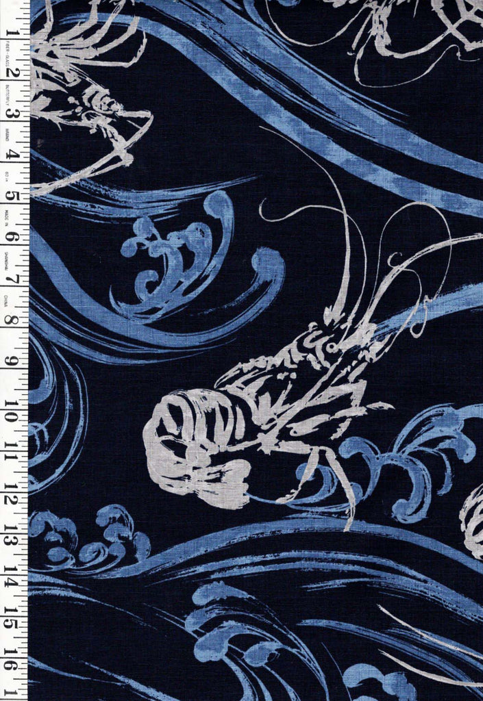Japanese - Hokkoh Lobsters & Crested Waves - Dobby Weave - 1026-110-3D-Indigo - By the Half Yard