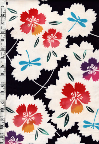 1026 - Yukata Fabric - Blossoms & Dragonflies - Traditional 14