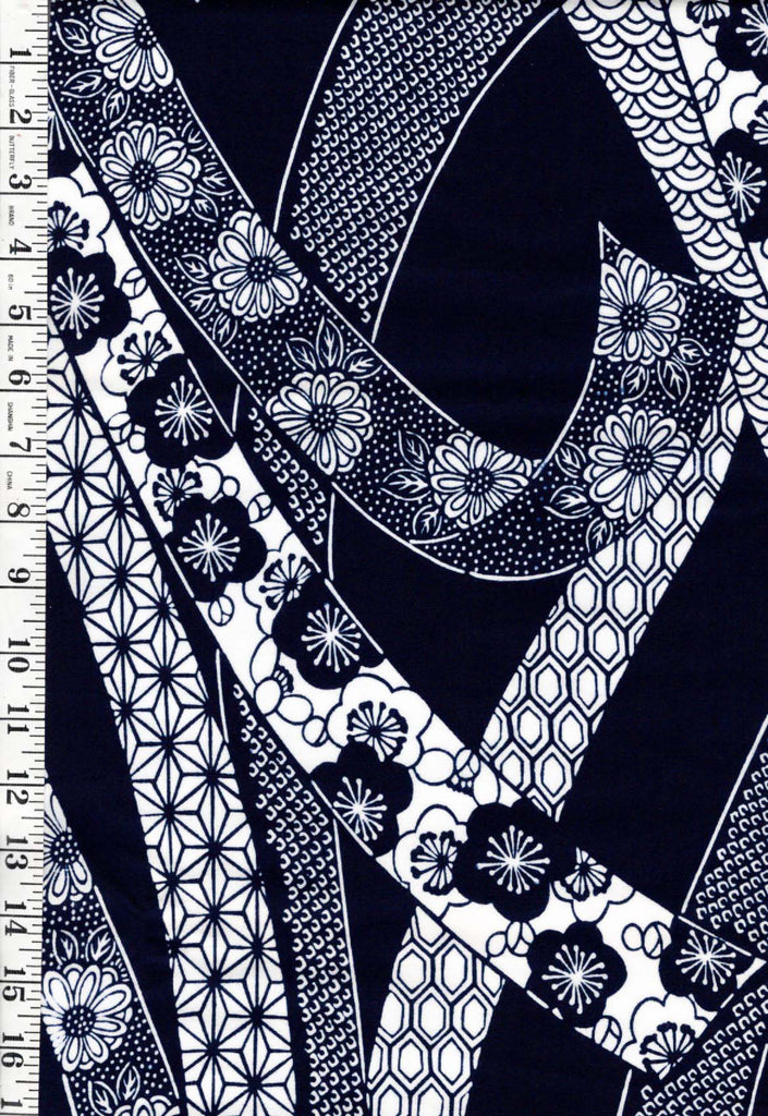 1028- Yukata Fabric - Noshi Ribbons - Traditional 14" wide - Indigo - By the Half Yard
