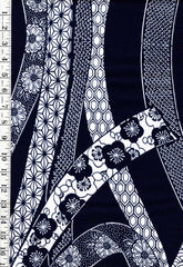 1028- Yukata Fabric - Noshi Ribbons - Traditional 14" wide - Indigo - By the Half Yard