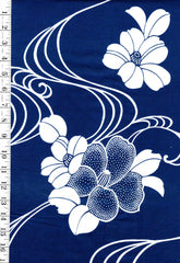 1029- Yukata Fabric - Camelias & River Swirls - Traditional 14" wide - Blue - By the Half Yard