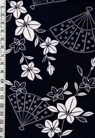 1033 - Yukata Fabric - Floating Fans & Flowers - Traditional 14