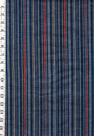 1042 - Vintage Woven Stripe - Japanese cotton fabric - Indigo, Denim, Gold & Brick - By the Half Yard
