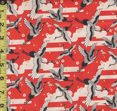 *Asian - Kimonos, Koi & Dragons - Small Flying Cranes - 120-4333 - Red