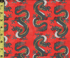 *Asian - Kimonos, Koi & Dragons - Dragons & Wavey Dots - 120-4335 - Red