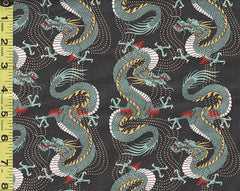 *Asian - Kimonos, Koi & Dragons - Dragons & Wavey Dots - 120-4336 - Black / Dark Charcoal