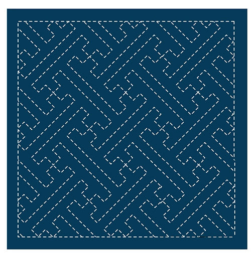 Sashiko Pre-printed Sampler (Olympus) - # 204 Saya-gata (Key Maze) - Navy