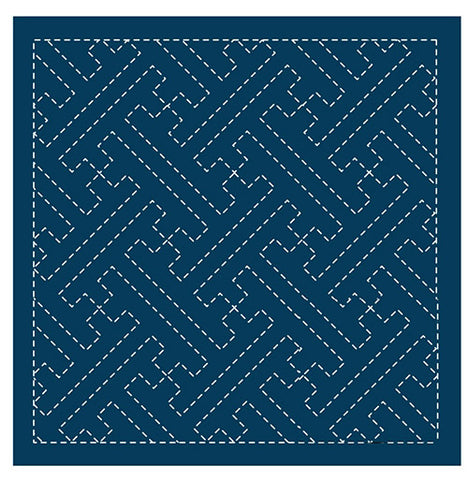 Sashiko Pre-printed Sampler (Olympus) - # 204 Saya-gata (Key Maze) - Navy