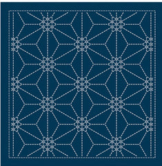 NEW - Sashiko Pre-printed Sampler (Olympus) - # 2138 Rokkaku-kamon  - Navy