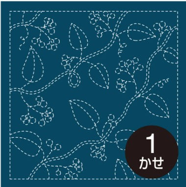 Sashiko Pre-printed Sampler (Olympus) - # 213 Berries & Leafy Branches - Navy