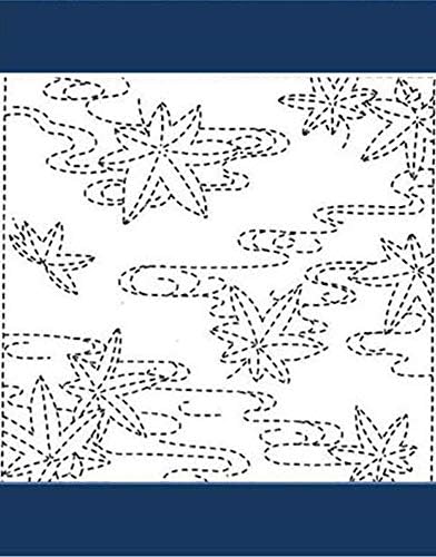 Sashiko Pre-printed Sampler (Olympus) - # 214 Maple Leaves & River Swirls - Navy