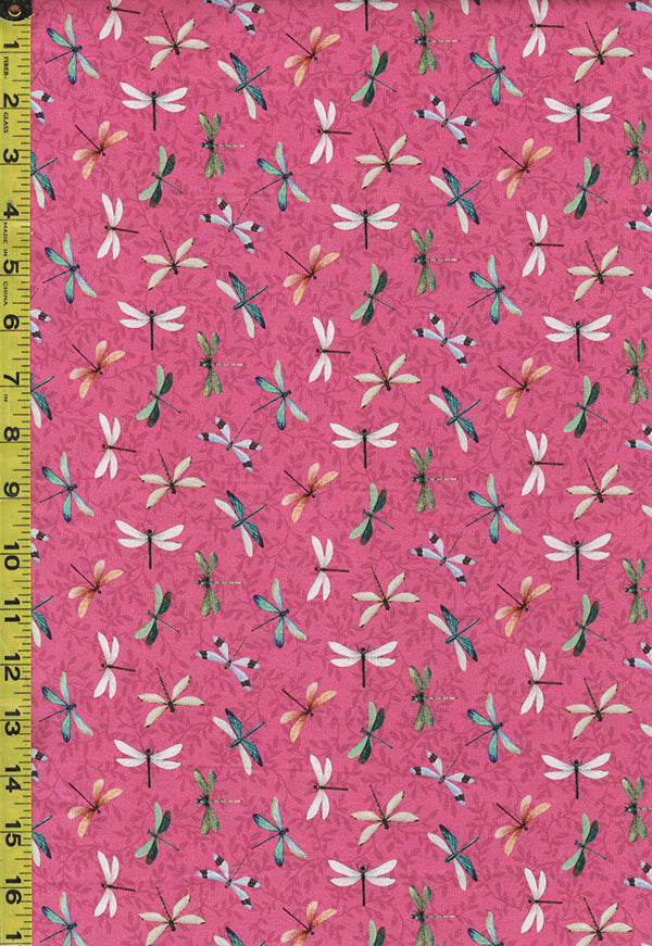 Asian - Northcott Water Lilies - Small Colorful Dragonflies - 25060-28 - Pink