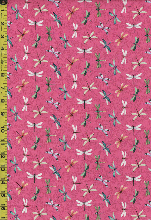 Asian - Northcott Water Lilies - Small Colorful Dragonflies - 25060-28 - Pink - Last 3/4 Yard