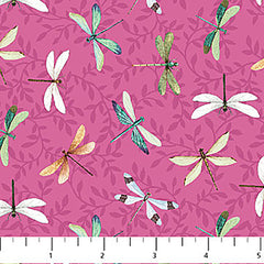 Asian - Northcott Water Lilies - Small Colorful Dragonflies - 25060-28 - Pink - Last 3/4 Yard