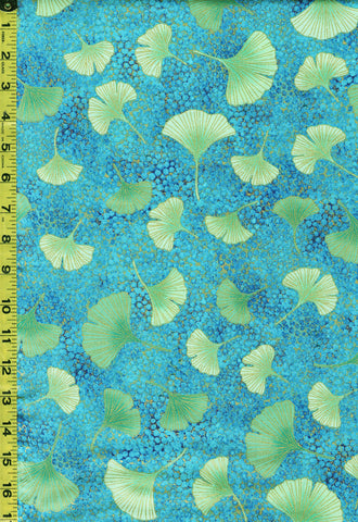 *Asian - Northcott Ginkgo - Shimmer Floating Ginkgo Leaves - 26853M-46 - Blue