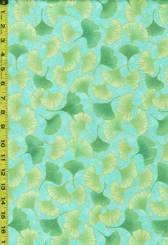 *Asian - Northcott Ginkgo - Shimmer Floating Ginkgo Leaves & Pindot - 26854M-64 - Turquoise - Last 1 2/3 Yards