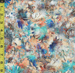 *Tropical - Valencia - Compact Floral - 29034-A - Tan, Blue, Copper, Turquoise