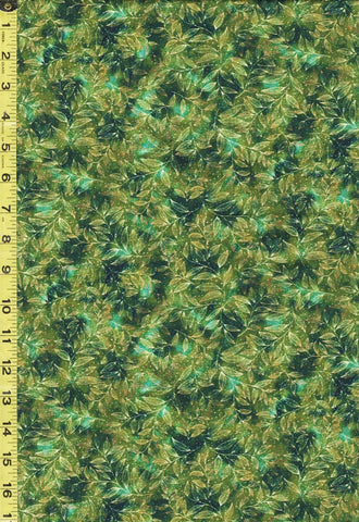 *Fabric Art - Mediterranea - Gold Metallic Leafy Sprigs - 29830-F - Greens