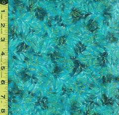 *Fabric Art - Mediterranea - Gold Metallic Leafy Sprigs - 29830-Q - Blue-Green Teal