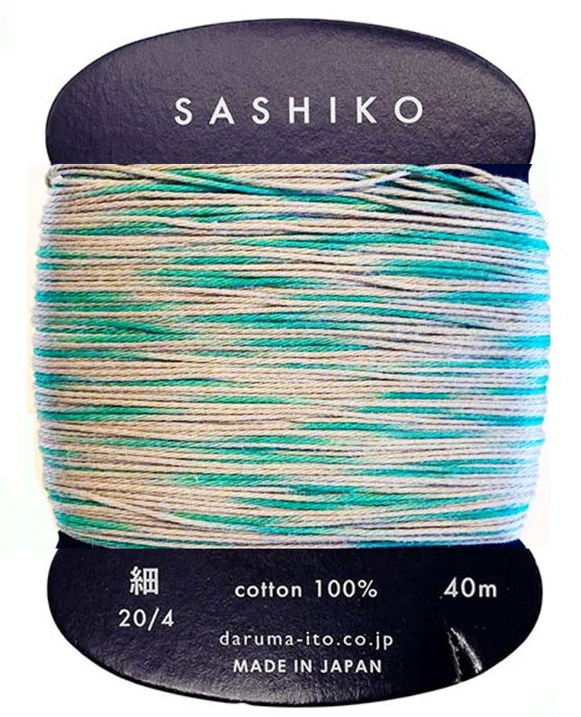 Sashiko Thread - Daruma - Thin Weight Variegated - 40m - # 301 - Silver Gray & Green