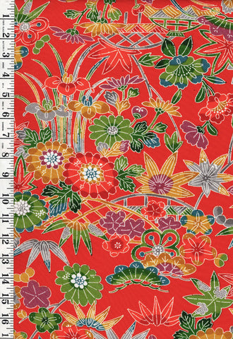 303 - Japanese Silk - Silk Blend - Colorful Floral Garden - Orange