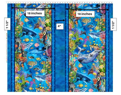 *Tropical - In the Beginning - CALYPSO III - Large Scale Sea Life Border Stripe - 31CAL-1 - BLUE - By the Half Yard