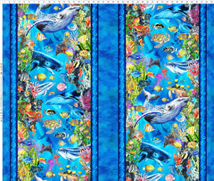 *Tropical - In the Beginning - CALYPSO III - Large Scale Sea Life Border Stripe - 31CAL-1 - BLUE - By the Half Yard