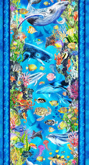 *Tropical - In the Beginning - CALYPSO III - Large Scale Sea Life Border Stripe - 31CAL-1 - BLUE - By the Half Yard