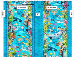 *Tropical - In the Beginning - CALYPSO III - Large Scale Sea Life Border Stripe - 31CAL-2 - TEAL - By the Half Yard