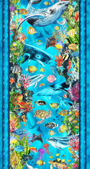 *Tropical - In the Beginning - CALYPSO III - Large Scale Sea Life Border Stripe - 31CAL-2 - TEAL - By the Half Yard