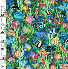 *Tropical - In the Beginning - CALYPSO III - Small Compact Colorful Fish - 34CAL-2 - TEAL - By the Half Yard (Copy)