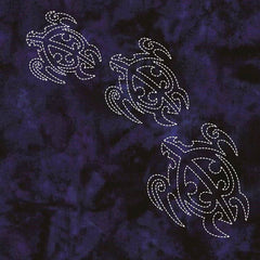 Sashiko - Pre-printed Sea Life Panel - Sea Turtles - Indigo