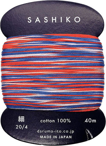 Sashiko Thread - Daruma - Thin Weight Variegated - 40m - # 401 - Red, White & Blue