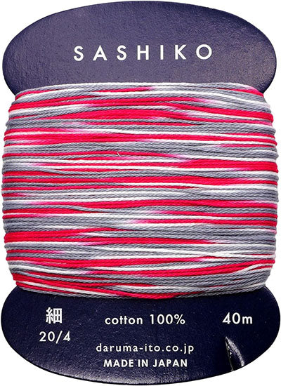 Sashiko Thread - Daruma - Thin Weight Variegated - 40m - # 403 - Red, Grey & White