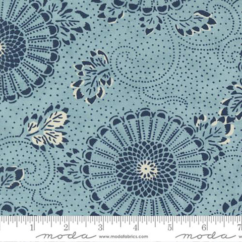 *Asian - Moda Indigo Blooming - Stylized Mums & Dotted Vines - 48090-13 - Water (Light Blue)